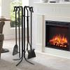 imageFEED GARDEN Fireplace Tools Set 5 Pieces Indoor Outdoor Black Wrought Iron Fire Place Poker Sets Shovel Brush Fireset Fire Pit Stand Wood Stove Log Tongs Accessories