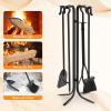 imageFEED GARDEN Fireplace Tools Set 5 Pieces Indoor Outdoor Black Wrought Iron Fire Place Poker Sets Shovel Brush Fireset Fire Pit Stand Wood Stove Log Tongs Accessories