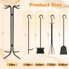 imageFEED GARDEN Fireplace Tools Set 5 Pieces Indoor Outdoor Black Wrought Iron Fire Place Poker Sets Shovel Brush Fireset Fire Pit Stand Wood Stove Log Tongs Accessories