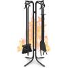 imageFEED GARDEN Fireplace Tools Set 5 Pieces Indoor Outdoor Black Wrought Iron Fire Place Poker Sets Shovel Brush Fireset Fire Pit Stand Wood Stove Log Tongs Accessories