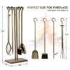 imageFEED GARDEN 29 Inch Fireplace Tools Set 5 Pieces Wrought Iron Fire Place Set Tools Indoor Outdoor Fireplace Accessories with Poker Tongs Shovel Brush Base Antique Bronze