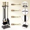 imageFEED GARDEN Fireplace Tools Set 5 Pieces Modern 30 Inch Outdoor Wrought Iron Fireplace Elegant Brass Handles Accessories Set with Poker Tongs Shovel Brush Base
