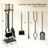 imageFEED GARDEN Fireplace Tools Set 5 Pieces Modern 30 Inch Outdoor Wrought Iron Fireplace Elegant Brass Handles Accessories Set with Poker Tongs Shovel Brush Base