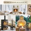 imageFEED GARDEN Fireplace Tools Set 5 Pieces Modern 30 Inch Outdoor Wrought Iron Fireplace Elegant Brass Handles Accessories Set with Poker Tongs Shovel Brush Base
