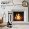 imageFEED GARDEN Fireplace Tools Set 5 Pieces Modern 30 Inch Outdoor Wrought Iron Fireplace Elegant Brass Handles Accessories Set with Poker Tongs Shovel Brush Base