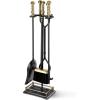 imageFEED GARDEN Fireplace Tools Set 5 Pieces Modern 30 Inch Outdoor Wrought Iron Fireplace Elegant Brass Handles Accessories Set with Poker Tongs Shovel Brush Base