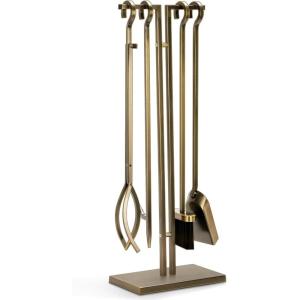 imageFEED GARDEN 29 Inch Fireplace Tools Set 5 Pieces Wrought Iron Fire Place Set Tools Indoor Outdoor Fireplace Accessories with Poker Tongs Shovel Brush Base Antique Bronze