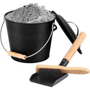 imageFEED GARDEN 515 Gallon Ash Bucket with LidShovelBroom and ScrewdriverFireplace Metal BucketPellet Charcoal Bucket Ash Can for Fireplace Fire PitsHearthWood StovesIndoor OutdoorBlack13 Gallon
