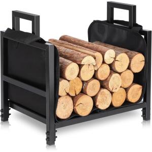 imageFEED GARDEN Firewood Rack Outdoor Indoor with Log Carrier Bag 177 Inch Heavy Duty Steel Wood Holder for Fireplace Compact Wood Rack for Firewood Storage Black