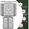imageFEED GARDEN 3 Panel Fireplace Screen 48quot W x 29quot H Modern Foldable with Wrought Metal Decorative MeshBlack