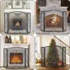 imageFEED GARDEN 3 Panel Fireplace Screen 48quot W x 29quot H Modern Foldable with Wrought Metal Decorative MeshBlack
