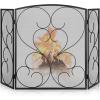 imageFEED GARDEN 3 Panel Fireplace Screen 48quot W x 29quot H Modern Foldable with Wrought Metal Decorative MeshBlack