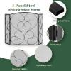 imageFEED GARDEN 3 Panel Fireplace Screen 48quot W x 29quot H Modern Foldable with Wrought Metal Decorative MeshBlack