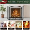imageFEED GARDEN 3 Panel Fireplace Screen Wrought Iron 48quot W x 29quot H Foldable Heavy Duty Fire Spark Guard Cover with Metal Decorative Mesh for Living Room Home Decor Indoor Black