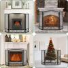 imageFEED GARDEN 3 Panel Fireplace Screen Wrought Iron 48quot W x 29quot H Foldable Heavy Duty Fire Spark Guard Cover with Metal Decorative Mesh for Living Room Home Decor Indoor Black
