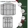 imageFEED GARDEN 3 Panel Fireplace Screen Wrought Iron 48quot W x 30quot H Foldable Heavy Duty Fire Spark Guard Cover with Metal Decorative Mesh for Living Room Home Decor Indoor Black