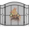 imageFEED GARDEN 3 Panel Fireplace Screen Wrought Iron 48quot W x 30quot H Foldable Heavy Duty Fire Spark Guard Cover with Metal Decorative Mesh for Living Room Home Decor Indoor Black