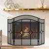 imageFEED GARDEN 3 Panel Fireplace Screen Wrought Iron 48quot W x 30quot H Foldable Heavy Duty Fire Spark Guard Cover with Metal Decorative Mesh for Living Room Home Decor Indoor Black