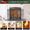 imageFEED GARDEN 3 Panel Fireplace Screen Wrought Iron 48quot W x 30quot H Foldable Heavy Duty Fire Spark Guard Cover with Metal Decorative Mesh for Living Room Home Decor Indoor Black
