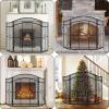 imageFEED GARDEN 3 Panel Fireplace Screen Wrought Iron 48quot W x 30quot H Foldable Heavy Duty Fire Spark Guard Cover with Metal Decorative Mesh for Living Room Home Decor Indoor Black