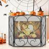 imageFEED GARDEN 3 Panel Fireplace Screen 48quot W x 29quot H Modern Foldable with Wrought Metal Decorative MeshBlack