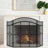 imageFEED GARDEN 3 Panel Fireplace Screen Wrought Iron 48quot W x 30quot H Foldable Heavy Duty Fire Spark Guard Cover with Metal Decorative Mesh for Living Room Home Decor Indoor Black