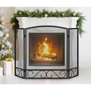 imageFEED GARDEN 3 Panel Fireplace Screen Wrought Iron 48quot W x 29quot H Foldable Heavy Duty Fire Spark Guard Cover with Metal Decorative Mesh for Living Room Home Decor Indoor Black
