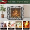 imageFEED GARDEN 3 Panel Fireplace Screen 48quot W x 29quot H Modern Foldable with Wrought Metal Decorative Mesh Black48 W x 30 H