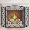 imageFEED GARDEN 3 Panel Fireplace Screen 48quot W x 29quot H Modern Foldable with Wrought Metal Decorative Mesh Black48 W x 30 H