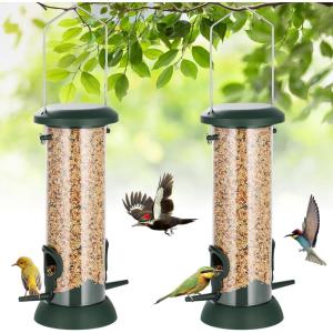 imageFEED GARDEN 2 Pack Bird Feeders for Outdoors Hanging Finch Feeder for Nyjer Thistle Seed Metal Mesh Tube Feeders Squirrel Proof 05 LB Green2