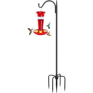 imageFEED GARDEN 92 Bird Feeder Pole Squirrel Proof 1 Pack Adjustable Tall Shepherds Hooks for Outdoor with 7 Prongs Base Heavy Duty Shepherd Hook with Baffles Pole for Bird Feeder Plant Baskets1