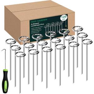 imageFEED GARDEN 120 Pack Landscape Staples 8 Gauge 6 Inch Galvanized Garden Stakes SOD Pins Yard Lawn Spikes for Plant Cover Tent Weed Barrier Fabric Turf Inflatable and Outdoor Decoration120