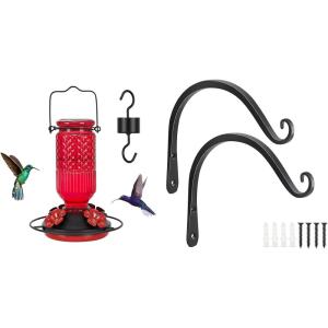 imageFEED GARDEN 2 Pack 8 Inch Hanging Plant Bracket Wall Hooks Decorative Plant Hangers for Outdoor Hanging Bird Feeders Wind Chimes Plant Baskets BlackampFeed Garden Glass Hummingbird Feeder for Outdoor