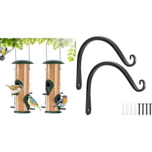 imageFEED GARDEN 2 Pack 8 Inch Hanging Plant Bracket Wall Hooks Decorative Plant Hangers for Outdoor Hanging Bird Feeders and 2 Pack Tube Bird Feeders for Outdoors Hanging