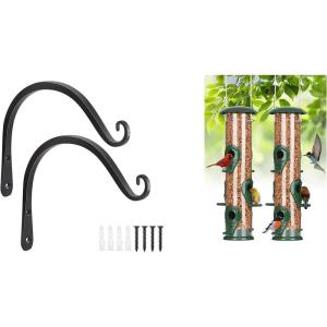 imageFEED GARDEN 2 Pack 8 Inch Hanging Plant Bracket Wall Hooks and Metal Tube Bird Feeders 6 Ports