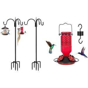 imageFEED GARDEN 75 Inch Three Shepherd Hooks for Outdoor and Glass Hummingbird Feeder for Outdoors Hanging