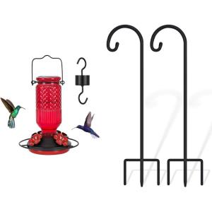 imageFEED GARDEN Adjustable 32 Inch Shepherd Hooks and Glass Hummingbird Feeder for Outdoors