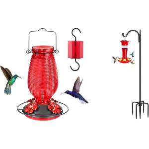 imageFEED GARDEN Glass Hummingbird Feeder  Shepherds Hooks 60 1 Pack