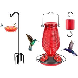 imageFEED GARDEN Glass Hummingbird Feeder  Shepherds Hooks 76 1 Pack