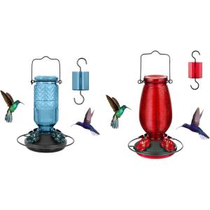 imageFEED GARDEN Glass Hummingbird Feeder 16 Oz Blue 20oz Red