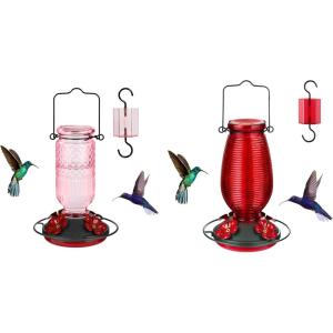 imageFEED GARDEN Glass Hummingbird Feeder 16 Oz Pink  20oz Red
