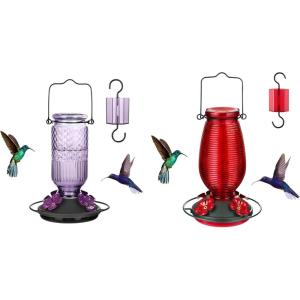 imageFEED GARDEN Glass Hummingbird Feeder 16 Oz Purple  20oz Red
