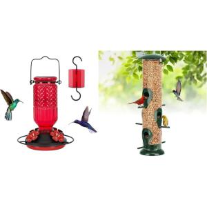 imageFEED GARDEN Glass Hummingbird Feeder and Metal Bird Feeder