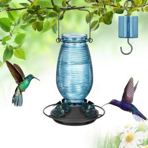 imageFEED GARDEN Glass Hummingbird Feeder for Outdoors Hanging 20 OZ Humming Birds Feeders with 4 Bee Guard Feeding Ports amp Builtin Ant Moat Bird Feeder for Outside Red2 PackBlue