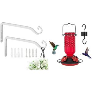 imageFEED GARDEN Hanging Plant Bracket 10 Inch 2 Pack and Glass Hummingbird Feeder for Outdoors Hanging