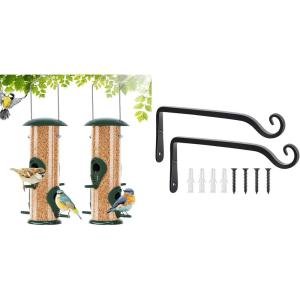 imageFEED GARDEN Wall Hook Hanging Plant Bracket 10 Inch 2 Pack and 2 Pack Tube Bird Feeders for Outdoors Hanging
