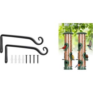 imageFEED GARDEN Wall Hook Hanging Plant Bracket 10 Inch 2 Pack and Metal Tube Bird Feeders 2 Pack 6Port