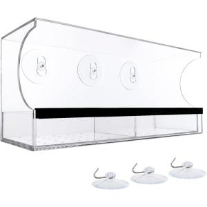 imageFEED GARDEN Window Bird Feeder with Strong Suction Cups Weather Proof Bird House for OutsideRemovable Seed Tray with Drain HolesClear Viewing