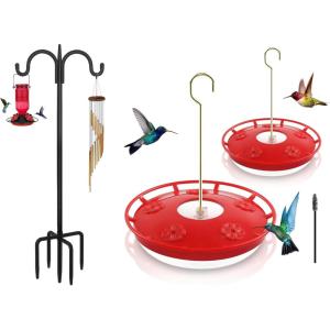 imageShepherds Hook amp2 Pack 16 oz Plastic Disc Hummingbird Feeders