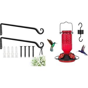 imageFEED GARDEN 15 Inch 2 Pack HandForged Hanging Plant Bracket and Hummingbird Feeder for Outdoors Hanging